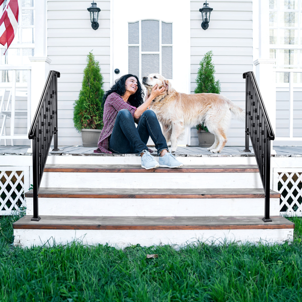 Matte Black Outdoor 3 Level Iron Handrail