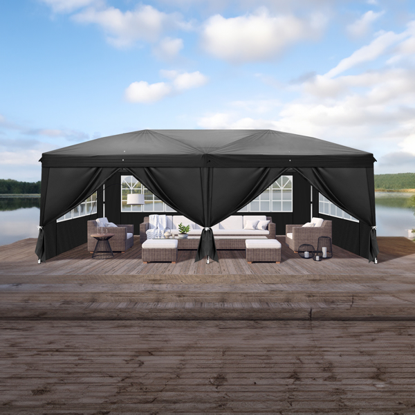 3 x 6m Four Windows Practical Waterproof Folding Tent Black 