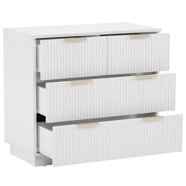 FCH White P2 Particle Board and Density Board Wavy Pattern Drawer Front Three-Level Four-Drawer Bedside Cabinet