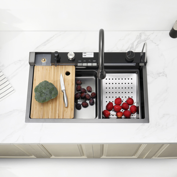 拉出式Facuet单碗水槽厨房蔬菜水槽304鲸鱼瀑布水槽不锈钢餐具水槽蔬菜水槽家用蔬菜洗脸盆【周末不发货，TK/TEMU订单仅支持自提】-4