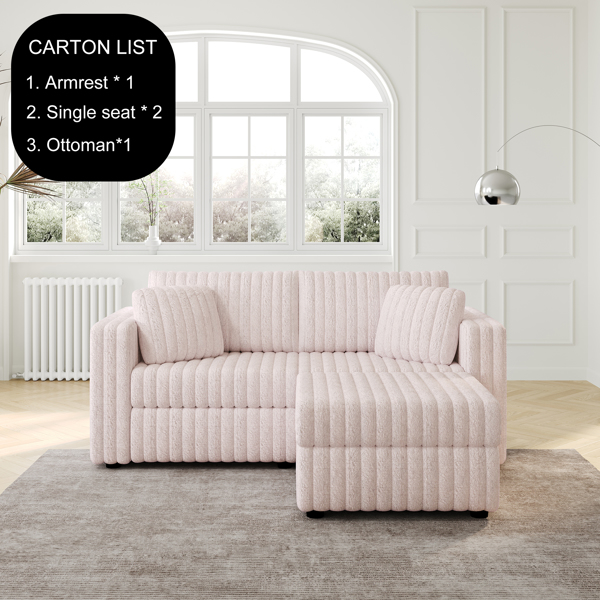 75.6"Soft  Modular 2-person Sofa with Hydraulic Lift. Highly Comfortable & Stylish. Matches 30.7" Ottoman. Ideal for Bedroom & Living Room. Light Pink