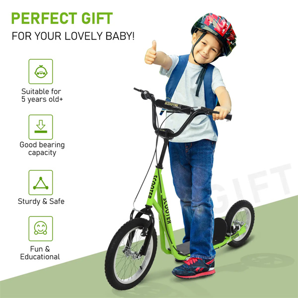   youth scooter is equipped  Dual Brakes  - Green