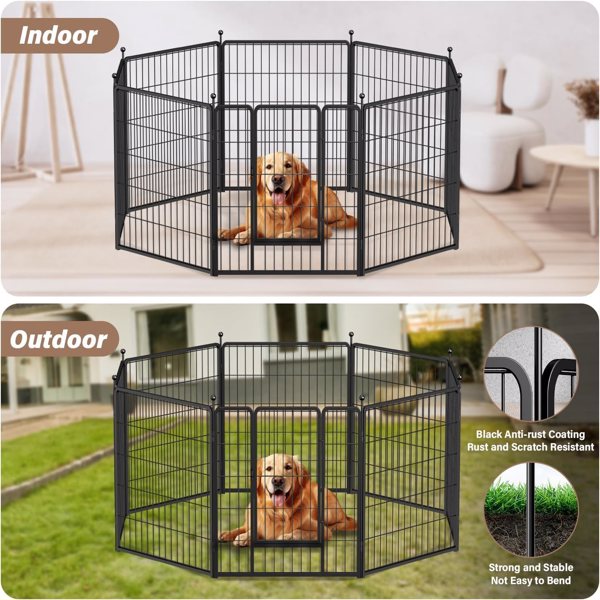 Dog Playpen Indoor Outdoor, 24" Height 16 Panels Fence with Anti-Rust Coating, Metal Heavy Portable Foldable Dog Pen for Small/Medium Dogs RV Camping, Black