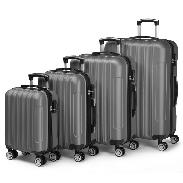 FCH Four-Piece Set Vertical Stripe ABS Luggage 16in, 20in, 24in, 28in with ABS Material and Steel Telescopic Handle in Classic Dark Grey