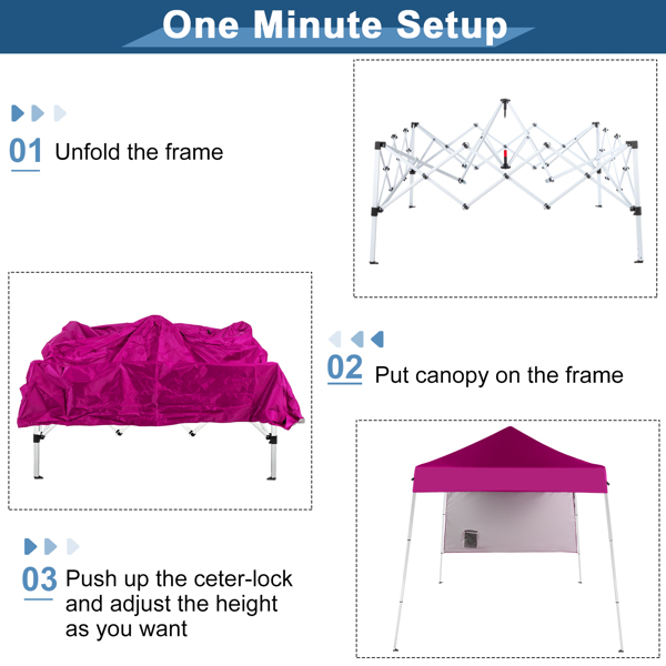 6x6ft Pop Up Canopy Tent, Outdoor Tent Canopy Foldable Portable Canopies for Camping, Patio, Easy Up Gazebo Canopy with Carry Bag Slant Legs，pink