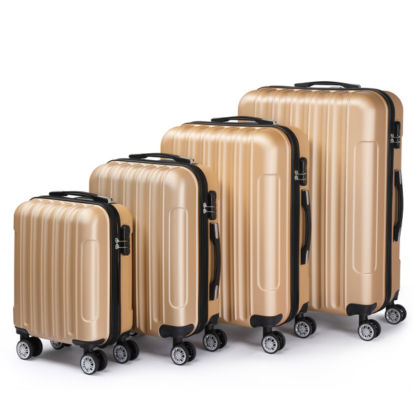 FCH Four-Piece Set Vertical Stripe ABS Luggage 16in, 20in, 24in, 28in with ABS Material and Steel Telescopic Handle in Trendy Champagne Gold