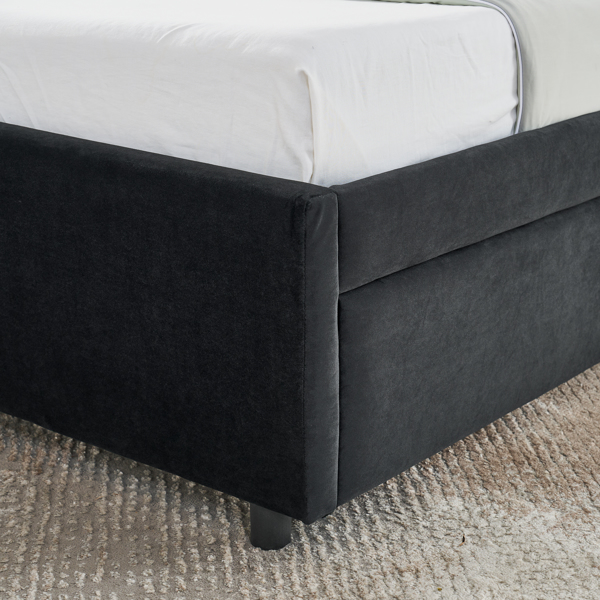 Full Size Upholstered Tufted Bed Frame with Two Drawers, Sofa Bed Frame with Comfortable Backrest and Armrests, Velvet, Black(79.5''x58''x25'')