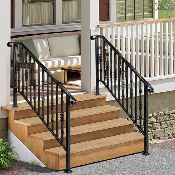 Matte Black Outdoor 4 Level Iron Handrail