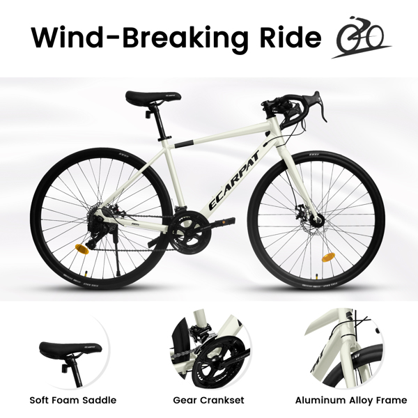 700C Road Bike, 16-Speed Outdoor Bike Disc Brakes, Light Weight Aluminum Frame ,Racing Bike City Commuting Road Bicycle M Size for Men Women