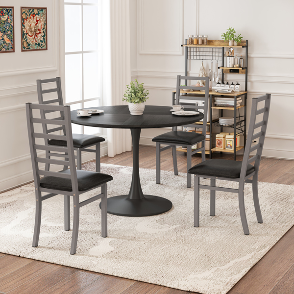 Dining Table Set for 4, 47 Inch Tulip Table with 4 Chairs for Dining Room ,Coffee Shop ,Small Spaces(Black Dining Table and Gray Dining Chair )