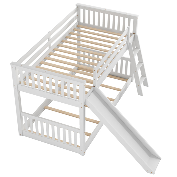 Twin over Twin Bunk Bed with Convertible Slide and Ladder, White(Expected Arrival Time: 1.13)