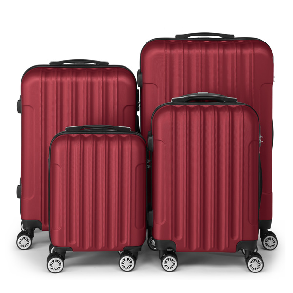 FCH Four-Piece Set Vertical Stripe ABS Luggage 16in, 20in, 24in, 28in with ABS Material and Steel Telescopic Handle in Classic Burgundy