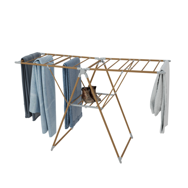 1pc, Clothes Drying Rack Foldable, Foldable Laundry Drying Rack, Free-Standing Large Drying Rack, with Height-Adjustable Wings, for Indoor Outdoor, Wood color