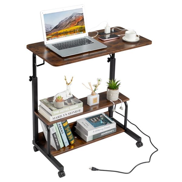 FCH Vintage Brown P2 15MM Particle Board with Melamine Coating Adjustable Computer Desk with 3 USB + 2 AC Outlets