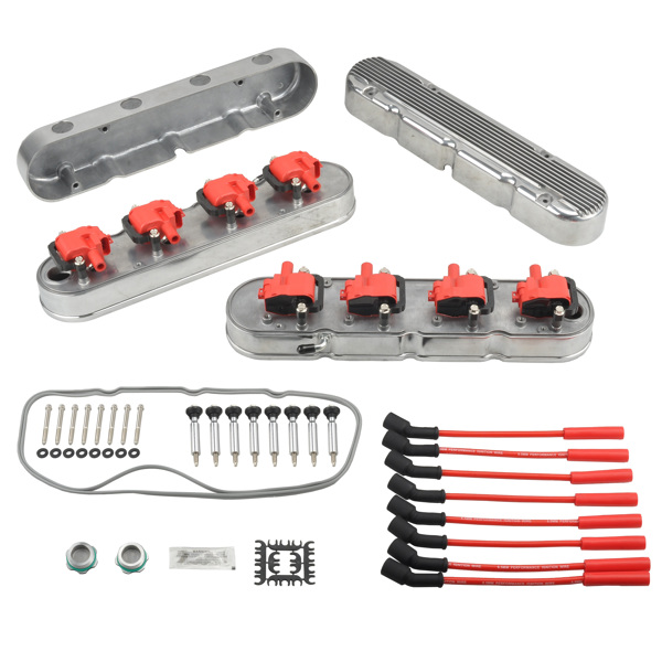 气门室盖Valve Cover Fit Ford GM LS, polished, with high voltage wire and ignition coil MT039002（禁售亚马逊 & TEMU）(不支持无理由退货)-1