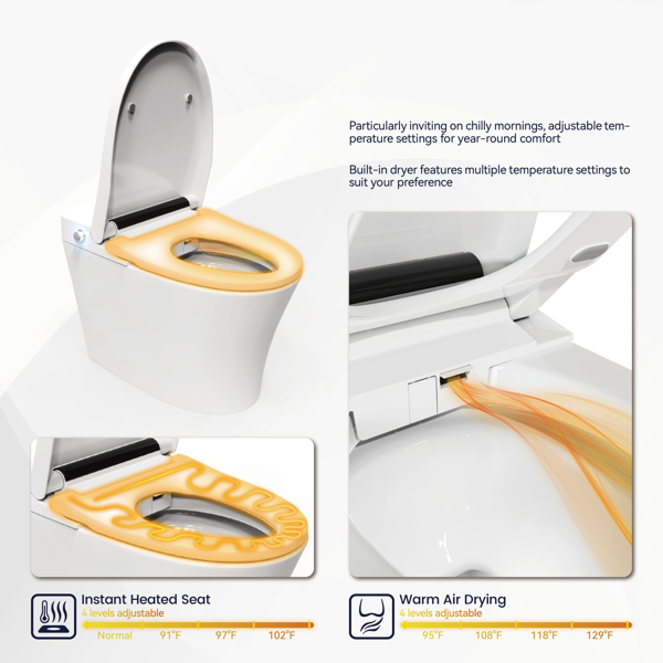 Luxury Smart Toilet with Bidet Built In, Bidet Toilet with Heated Seat, Elongated Japanese Toilet with Automatic Flush, Dryer, Night Light, Digital Display[Unable to ship on weekends]