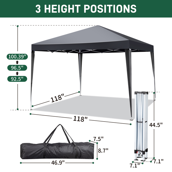 10x10ft Outdoor Pop Up Canopy, Portable Instant Canopy Tent with 4 Sidewalls for Outdoor Events Party Wedding Birthday Graduation, Dark Grey