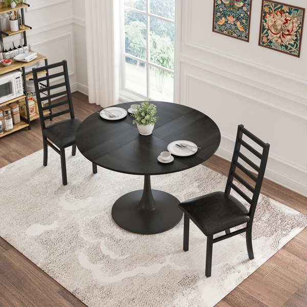 Dining Table Set for 2, 47 Inch Tulip Table with 2 Chairs for Dining Room ,Coffee Shop ,Small Spaces(Black Dining Table and Black Dining Chair )