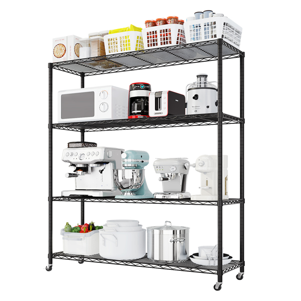 Heavy Duty Storage Shelves 46.06" W  Wire Shelving Unit with Wheels 800LBS  NSF Metal Shelves for Storage Adjustable Garage Storage Rack Pantry Shelf Commercial Shelving, 64.96" H X 46.06''W X 17.7" D