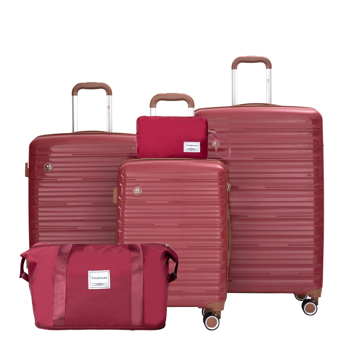 5-Piece Set (20\\"24\\"28 +a travel bag and a toiletry bag) ,PP Hardshell Carry on Luggage Set with TSA Lock Carry On Suitcase Luggage  Durable Suitcase  Color  WINE RED.