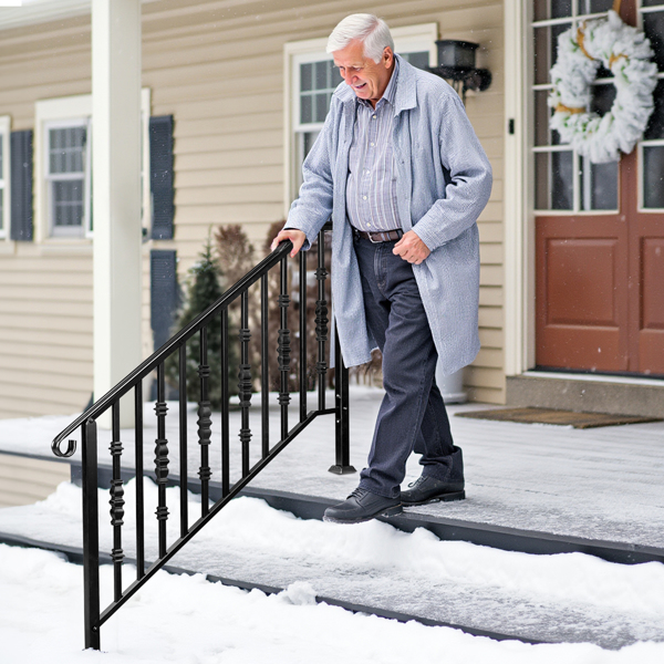 Matte Black Outdoor 4 Level Iron Handrail