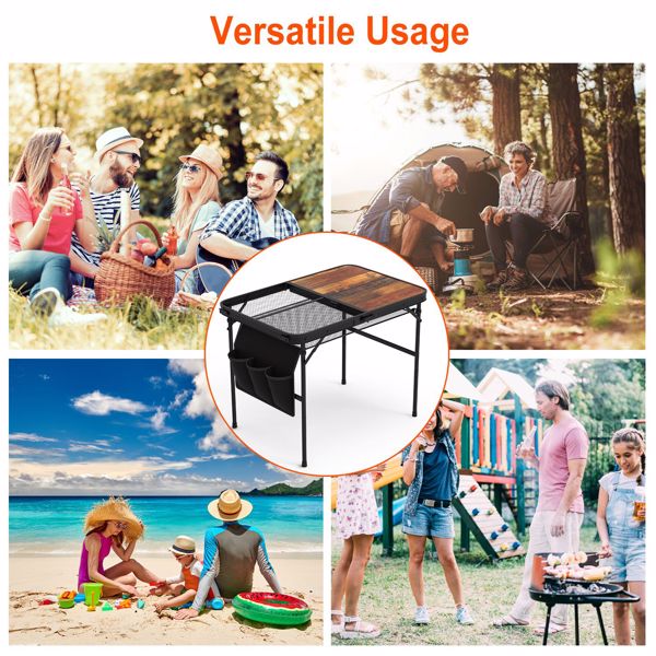 Foldable Camping Table Collapsible Picnic Aluminum Alloy Grill Stand 66LBS Max Load Height Adjustable BBQ Table with Adjustable Height Storage Net 35.43x23.62x26in 