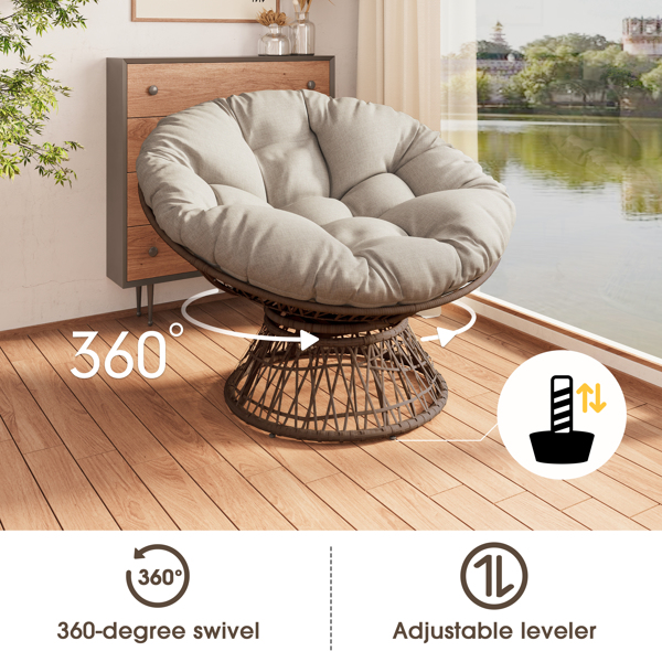 41.5" Ergonomic Wicker Chair with Cloud Thick Density Fabric Cushion,3-proof Cover,High Capacity Iron Frame,Fluid 360 Degree Swivel for Reading,Living Room, Bedroom,Lounge,Brown Base,2 Colors