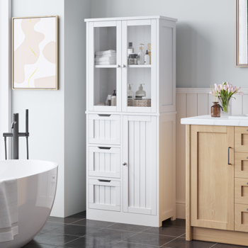 3-Door 3-Drawer 4-Layer Bathroom Cabinet, White 