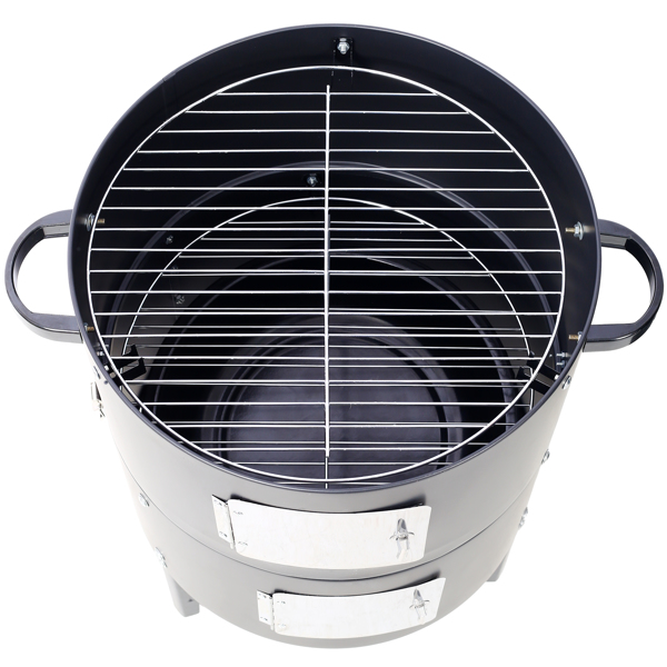 17 Inch Steel Charcoal Smoker, Heavy Duty Round BBQ Grill for Outdoor Cooking, Black