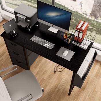 47.3\\"office desk with power outlet,3 drawers,Large Side Pocket, Desk Easy to Assemble,Frame stability Reversible,  for home desk, computer desk, game table,Writing desk,Vanity table, black