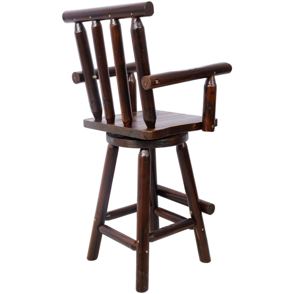 Rustic Bar Stool - Fir Wood Construction, Chair with Footrest,Wide Armrest, Rustic Kitchen Stool, Tall Bistro Chair for Dining Room, Restaurant, Pub, 4-Foot,brown color