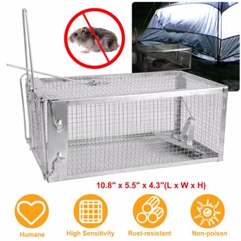 Rat Trap Cage Humane Live Rodent Trap Cage Galvanized Iron Mice Mouse Control Bait Catch with Detachable U Shaped Rod