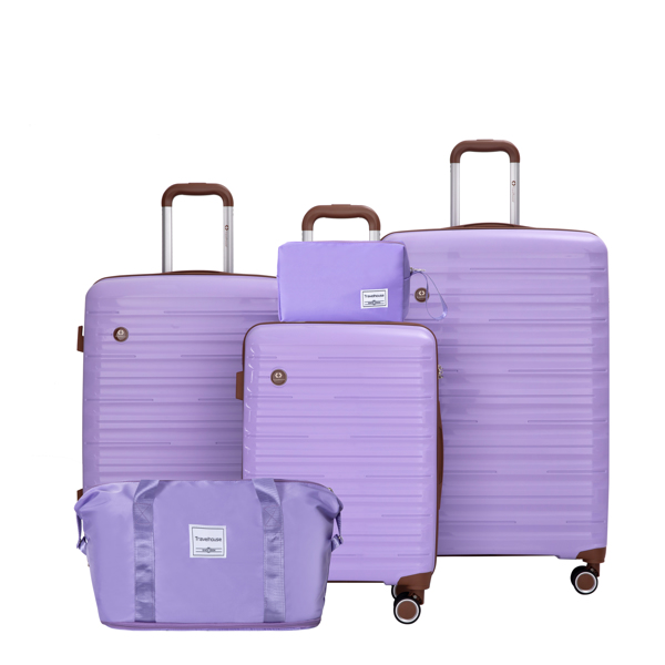 5-Piece Set (20"24"28 +a travel bag and a toiletry bag) ,PP Hardshell Carry on Luggage Set with TSA Lock Carry On Suitcase Luggage  Durable Suitcase  Color PURPLE.