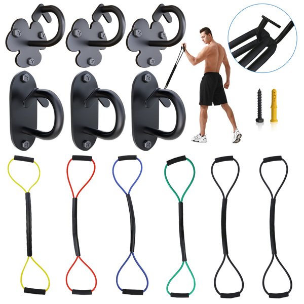 6-piece wall-mounted exercise anchor, resistance band wall hook, space-saving training anchor, home gym installation anchor for strength training yoga fitness physical therapy exercise