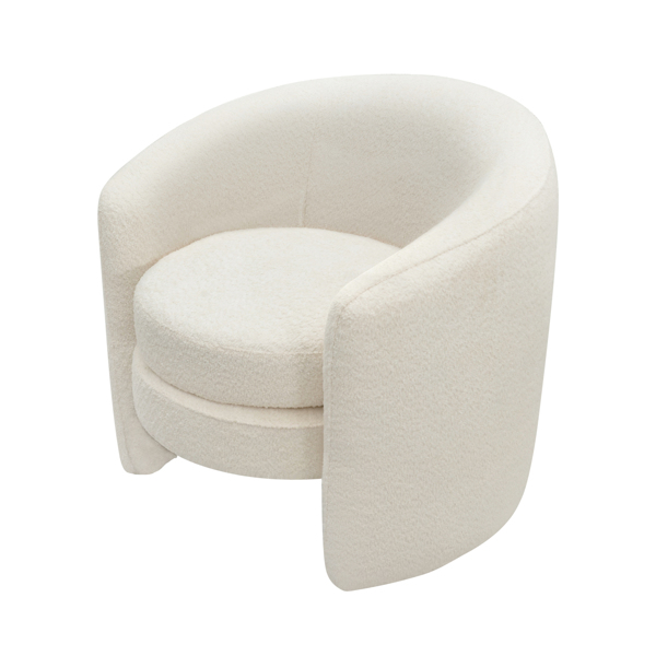 Modern Curved Back Upholstered Accent Chair, Soft Cozy Boucle Fabric, Comfortable Plush Seating, No Assembly Required, Versatile Style for Living Room/Reading Room/Bedroom, Ivory