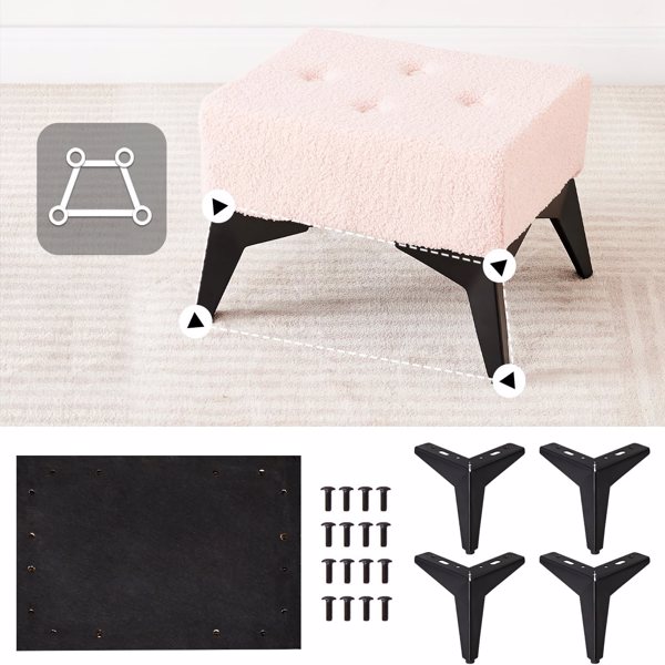 Small Footstool Ottoman Teddy Velvet Footrest Ottoman with Iron Legs, Foot Rest for Under Desk, Step Stool, Sofa Footrest for Living Room Bedroom Teddy Velvet Pink