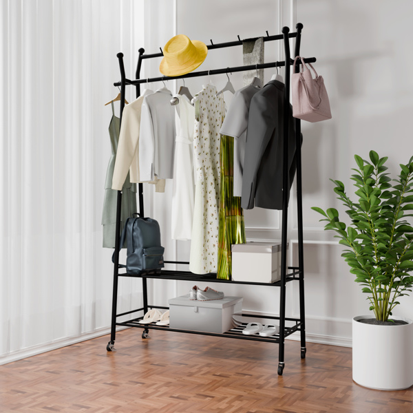 1pc, Double layer  Garment Rack with Wheels, Freestanding Clothing Rack for Hanging Clothes,Multi-functional Bedroom Clothes Rack