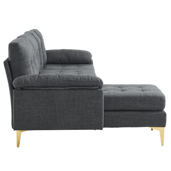 L-Shaped Sectional Sofa Couch for Living Room, Modern 4-Seater Tufted Linen Lounge Sleeper with Chaise, Dark Grey