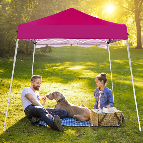 6x6ft Pop Up Canopy Tent, Outdoor Tent Canopy Foldable Portable Canopies for Camping, Patio, Easy Up Gazebo Canopy with Carry Bag Slant Legs，pink