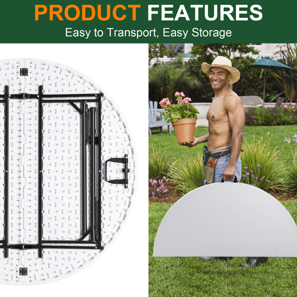 【Replace 94515737】48inch Round Folding Table Outdoor Folding Utility Table White