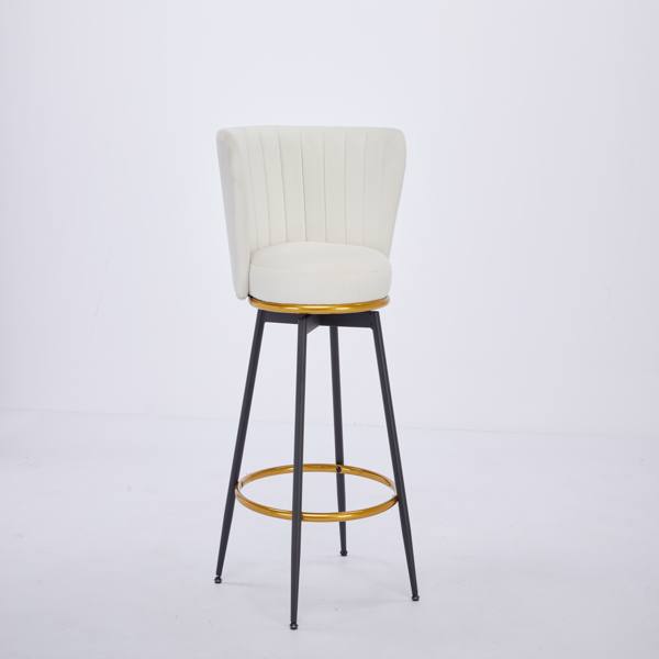 Counter Height Bar Stools Set of 2, 360° Swivel Upholstered Barstools with Backs and Metal Legs, 26