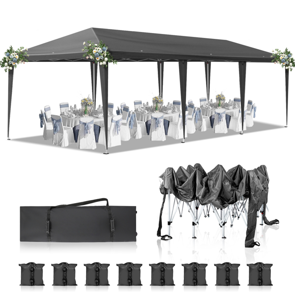 10x30ft Outdoor Pop Up Canopy, Portable Instant Canopy Tent for Outdoor Events Party Wedding Birthday Graduation, Dark Grey