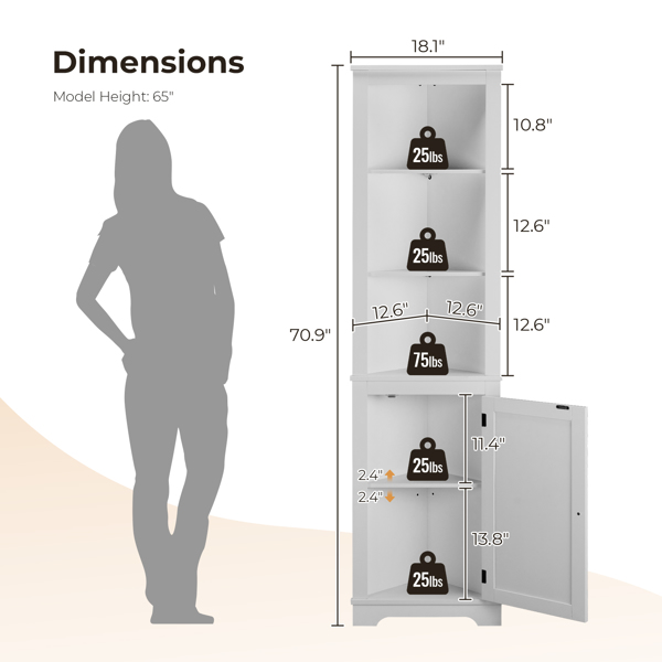 FCH L-shaped 3-layer with single door double Z shape LED light strip front curved base feet Triammine board 46*30*180cm display cabinet white