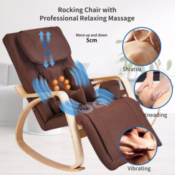 Full massage function-Air pressure-Comfortable Relax Rocking Chair, Lounge Chair Relax Chair with Cotton Fabric Cushion Brown