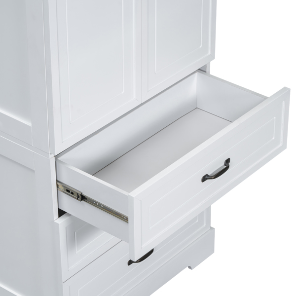 Tall Bathroom Storage Cabinet, Cabinet with Two Doors and Drawers, Adjustable Shelf, MDF Board, White