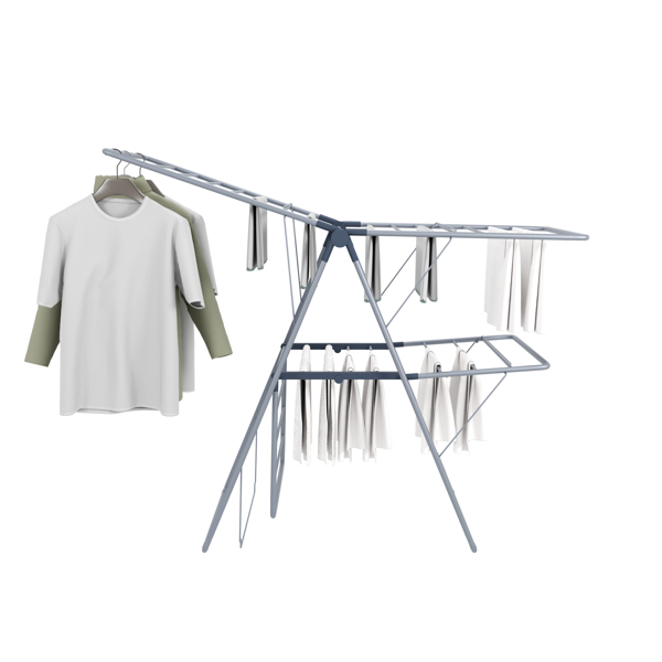 1pc, Clothes Drying Rack Foldable, Foldable Laundry Drying Rack, Free-Standing Large Drying Rack, with Height-Adjustable Wings, for Indoor Outdoor, Grey