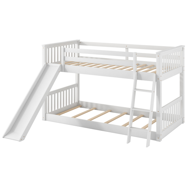 Twin over Twin Bunk Bed with Convertible Slide and Ladder, White(Expected Arrival Time: 1.13)