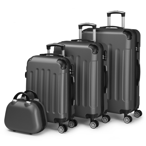 FCH Corner-Protected Four-Piece Set ABS Luggage 20in, 24in, 28in + 12in Handbag with ABS Material and Steel Telescopic Handle in Classic Dark Grey