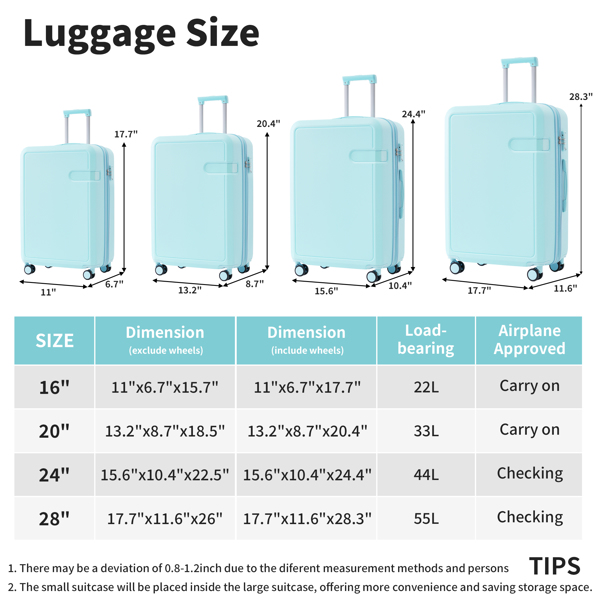 4 Piece Luggage Set with Compression Packing Cubes for Suitcase Expanable Spinner Wheels Lightweight Suitcase with TSA Lock 16 IN+20IN+24IN+28IN