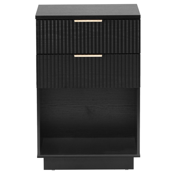 FCH Black P2 Density Board Wavy Pattern Drawer Front 454070cm Two-Drawer Bedside Cabinet